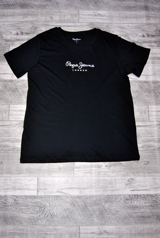 Camiseta Pepe Jeans de color negro con estampado. Talla L.