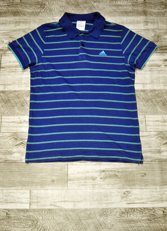 Polo Adidas de color azul con rayas. Talla M. Segunda mano