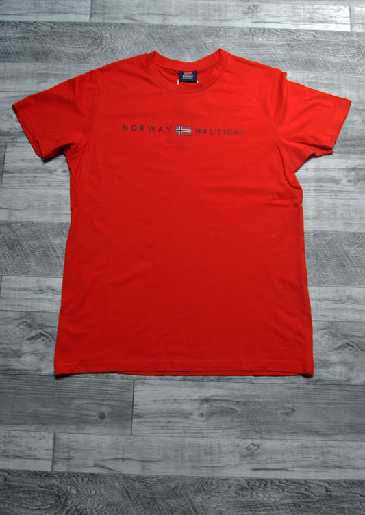 Camiseta Norway de color rojo con estampado. Talla M.
