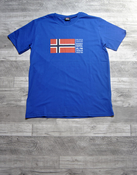 Camiseta Norway de color azul eléctrico con estampado. Talla XL.