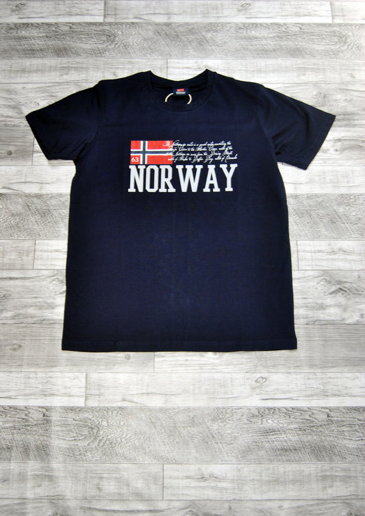 Camiseta Norway de color azul marino con estampado. Talla M.