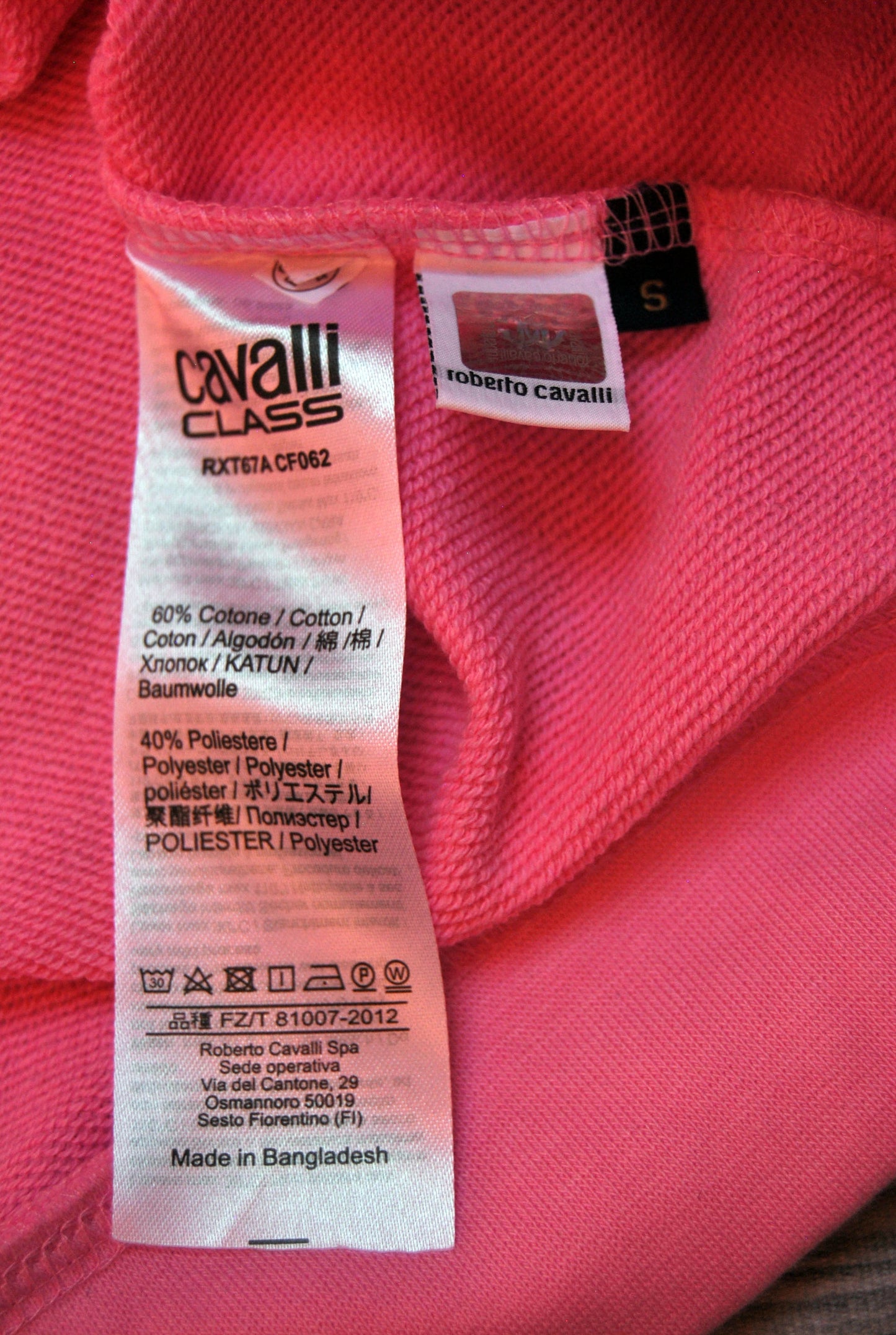 Sudadera bordada Cavalli Class de color rosa. Talla S.