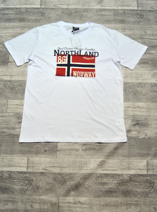 Camiseta Norway de color blanco con estampado. Talla XL.