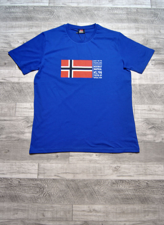 Camiseta Norway de color azul eléctrico con estampado.