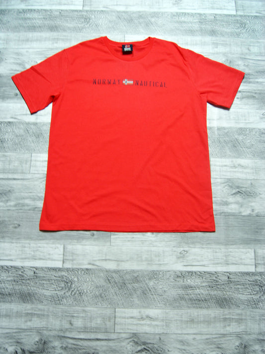 Camiseta Norway de color rojo con estampado. Talla XL